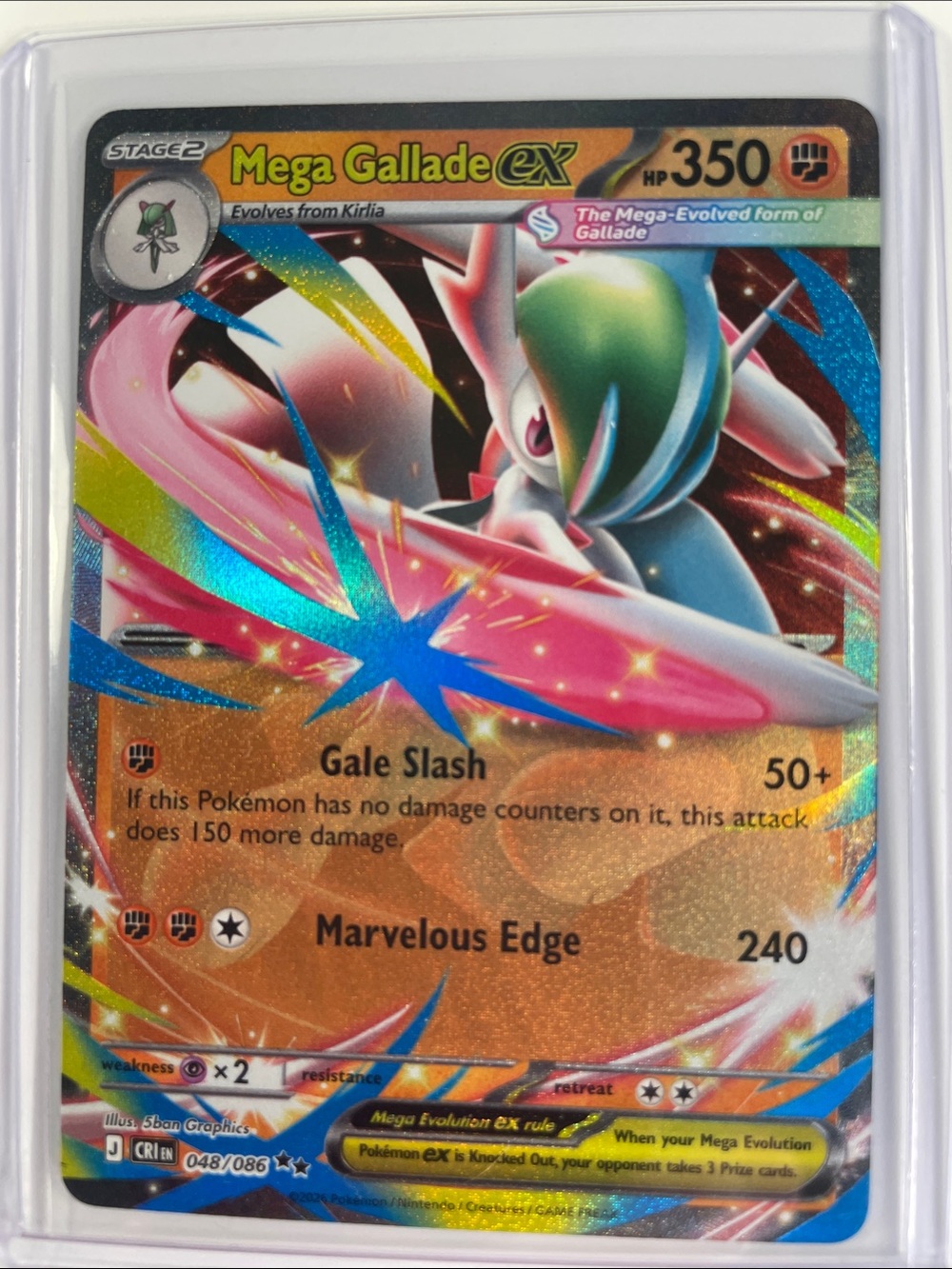 Pokemon Mega Gallade ex Holo Card - Pink, Green, Blue Accents